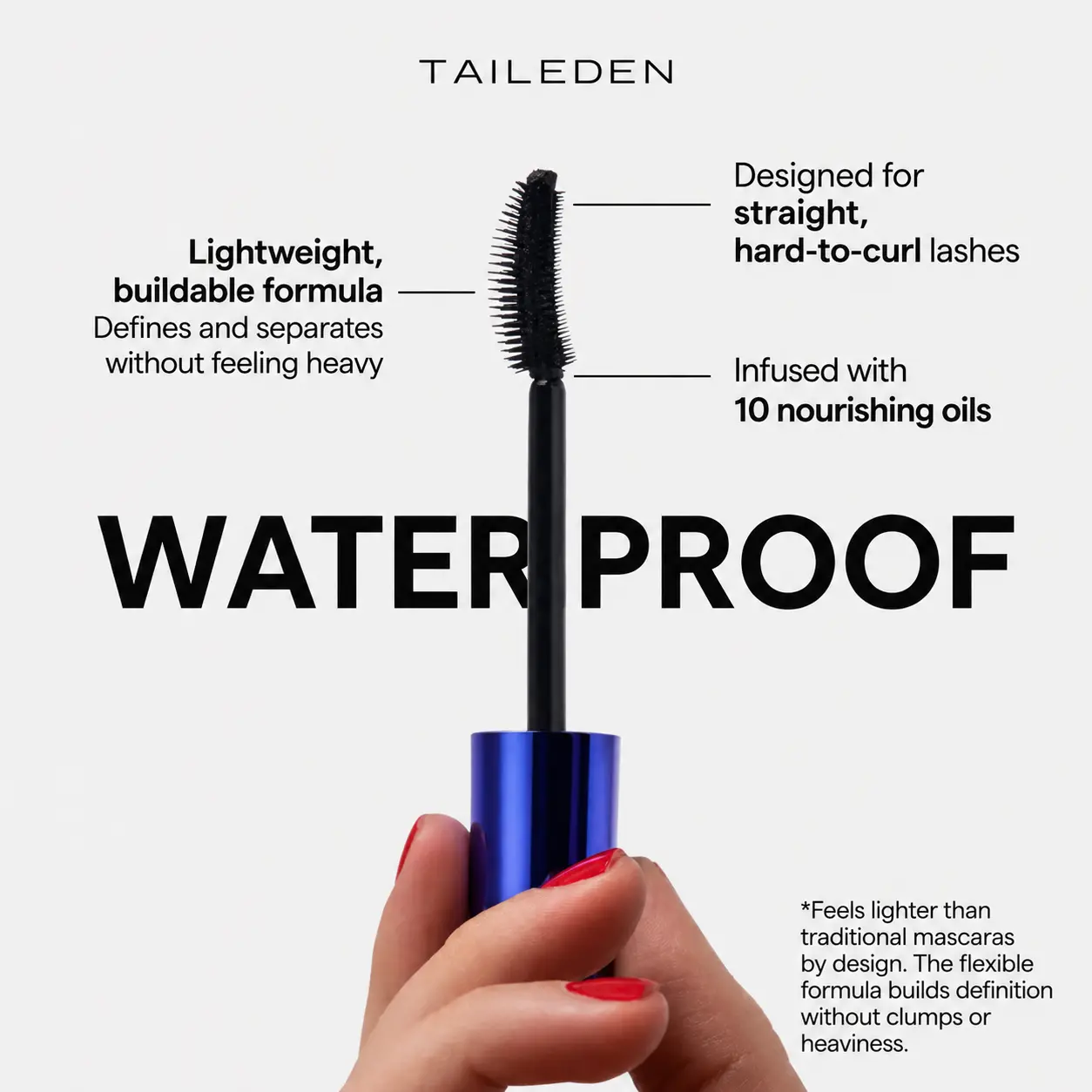 TAILEDEN Waterproof Lengthening Mascara, Nourishing Long-Lasting Formula for Lifted, Fuller-Looking “Cow Lashes”
