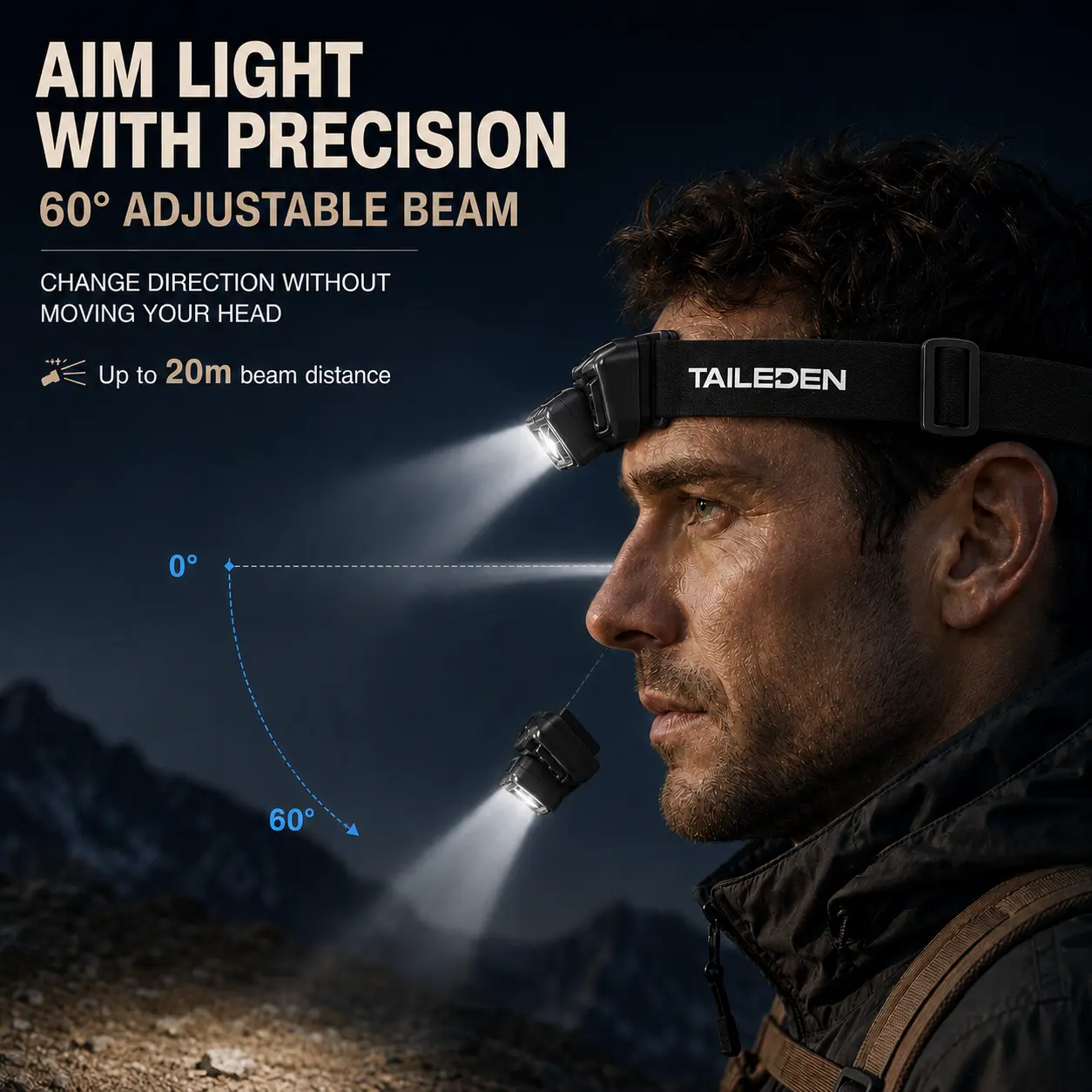 TAILEDEN Rechargeable LED Headlamp – Motion Sensor & 5 Light Modes