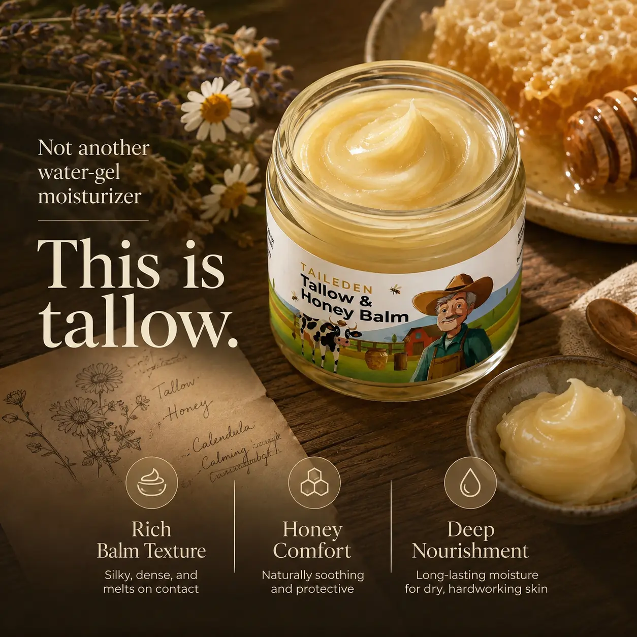 TAILEDEN™ Tallow & Honey Deep Moisture Balm – Nourish, Repair & Lock In Lasting Hydration