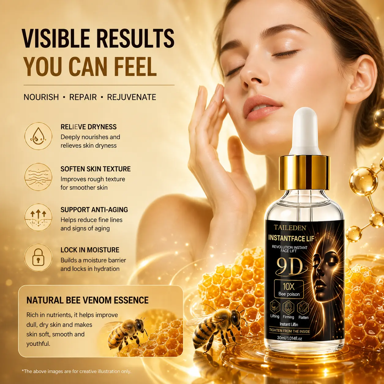 TAILeden 9D™ Bee Poison Wrinkle Eraser Serum – Smooth Fine Lines, Plump & Firm Skin
